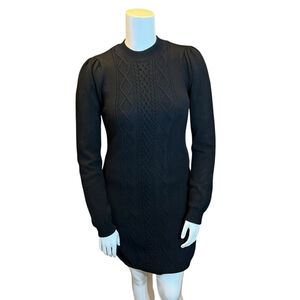 Women's ModCloth Black Cable Knit Long Sleeve Sweater Dress, L